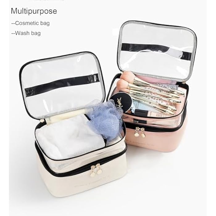 gepas Cosmetic Bag, Leather Double Layer Cosmetic Bag, Large Capacity Waterproof Makeup Bag, Made of Leather, 23 x 17 x 16 cm, Pink - Image 4